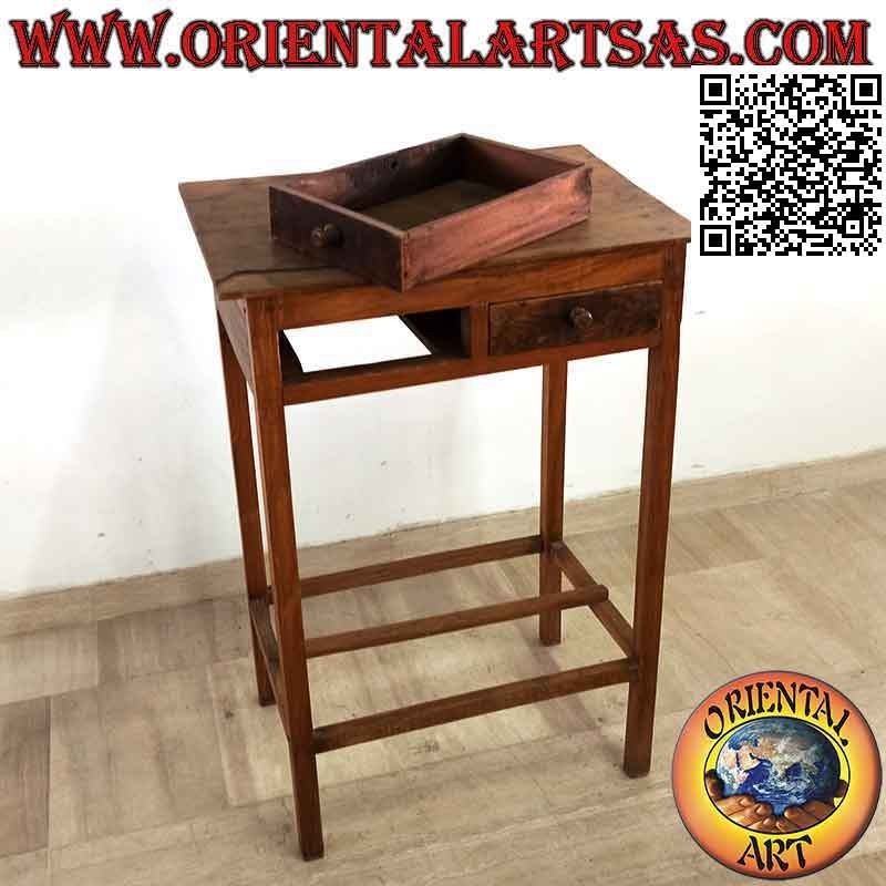 Table de conférence haute avec 2 tiroirs en bois de teck ancien