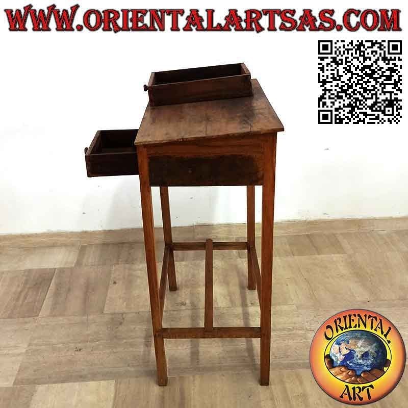 Table de conférence haute avec 2 tiroirs en bois de teck ancien