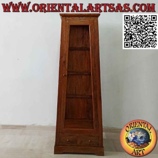 High trapezoidal pyramid showcase in antique teak wood