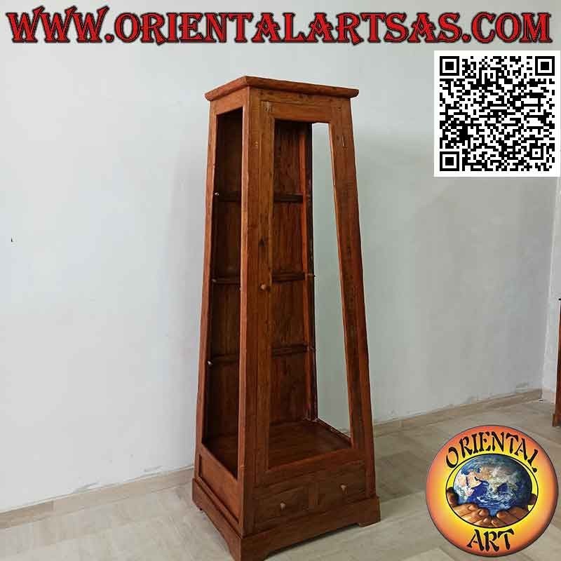 Vitrina de pirámide trapezoidal alta en madera de teca antigua