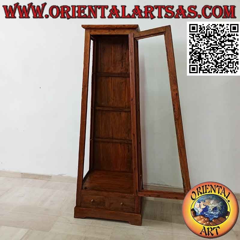 Vitrina de pirámide trapezoidal alta en madera de teca antigua