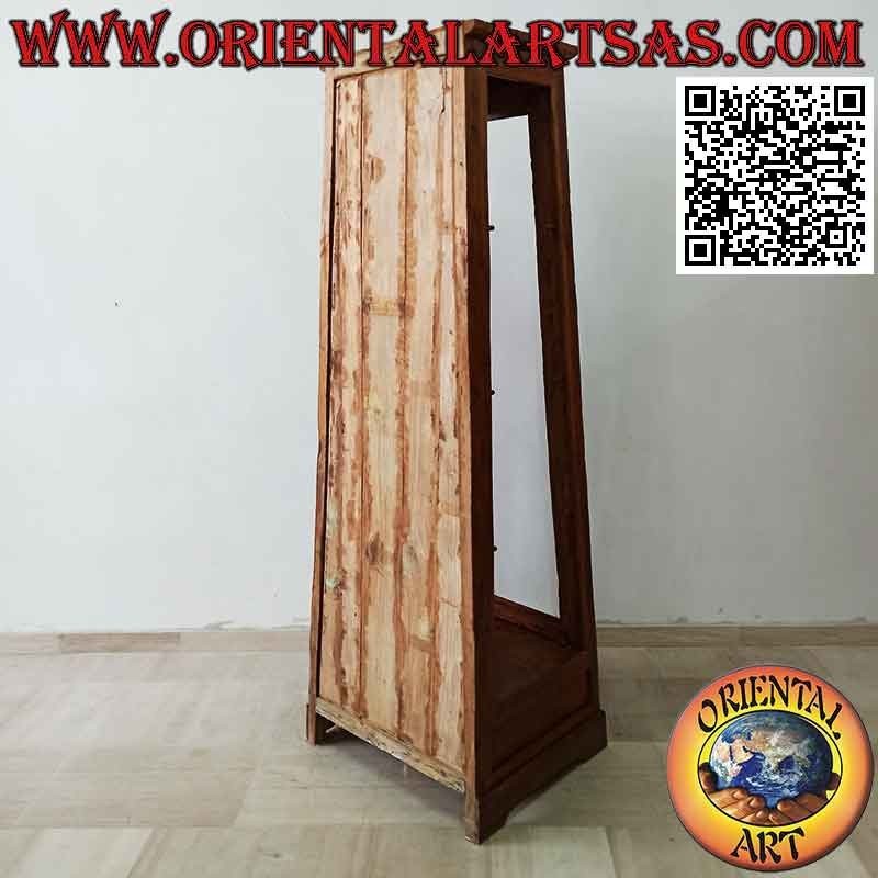 Vitrina de pirámide trapezoidal alta en madera de teca antigua