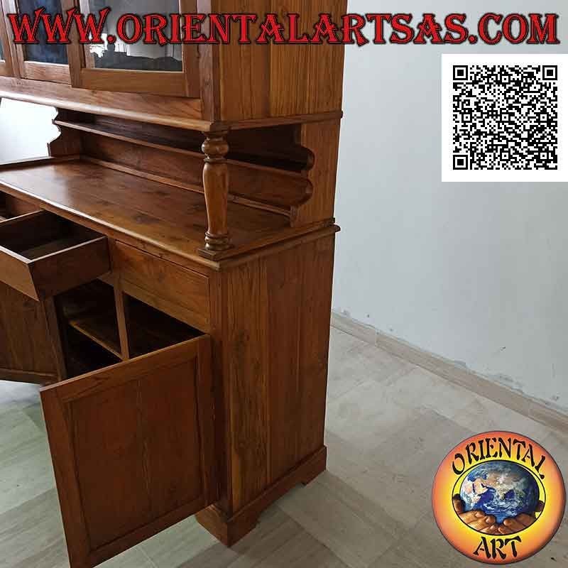 Aparador alto con 3 cajones y 3 puertas de cristal y 3 puertas cerradas en madera maciza de teca