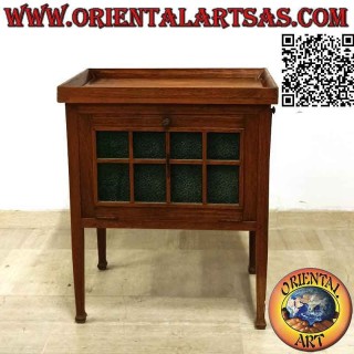 Tavolino bar a vetrinetta (vetri verdi) in legno antico di teak