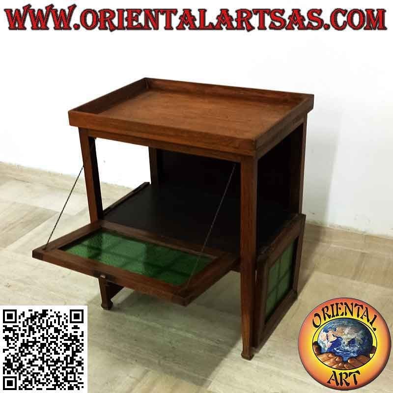 Table de bar avec meuble en verre (verre vert) en bois de teck ancien