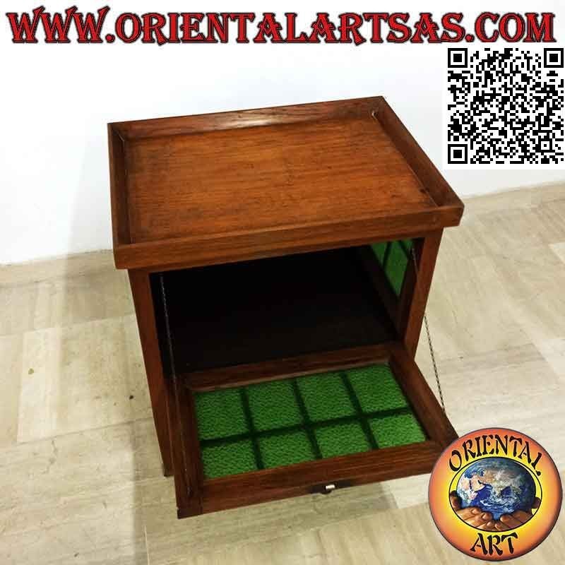 Mesa de bar con vitrina (vidrio verde) en madera de teca antigua