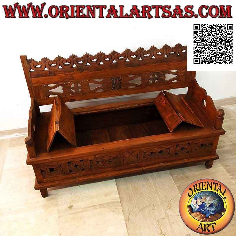 Bench - chest with inlaid back and central opening in teak wood