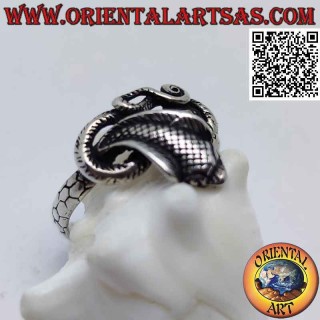 Silver ring in the shape of a shaped and twisted "cobra" snake