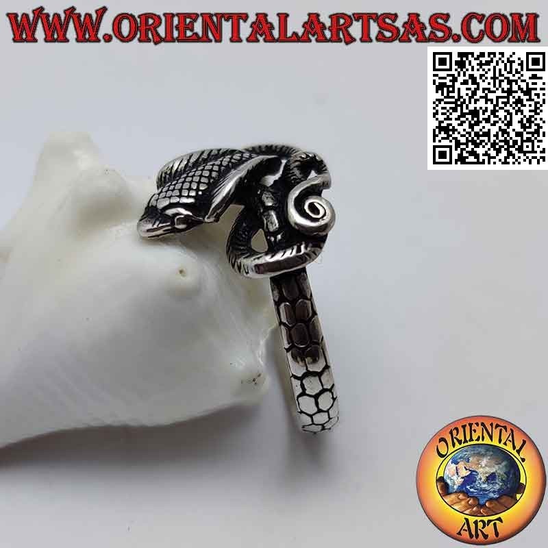 Bague en argent en forme de serpent "cobra" en forme et torsadé