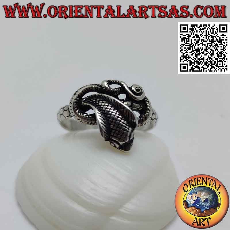 Silver ring in the shape of a shaped and twisted "cobra" snake