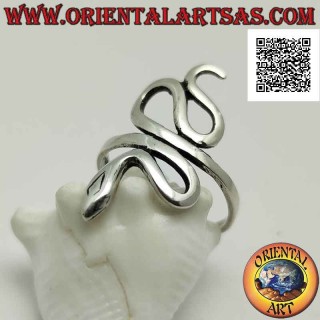 Anello in argento a forma di serpente "biscia" con pelle liscia in movimento sinuoso