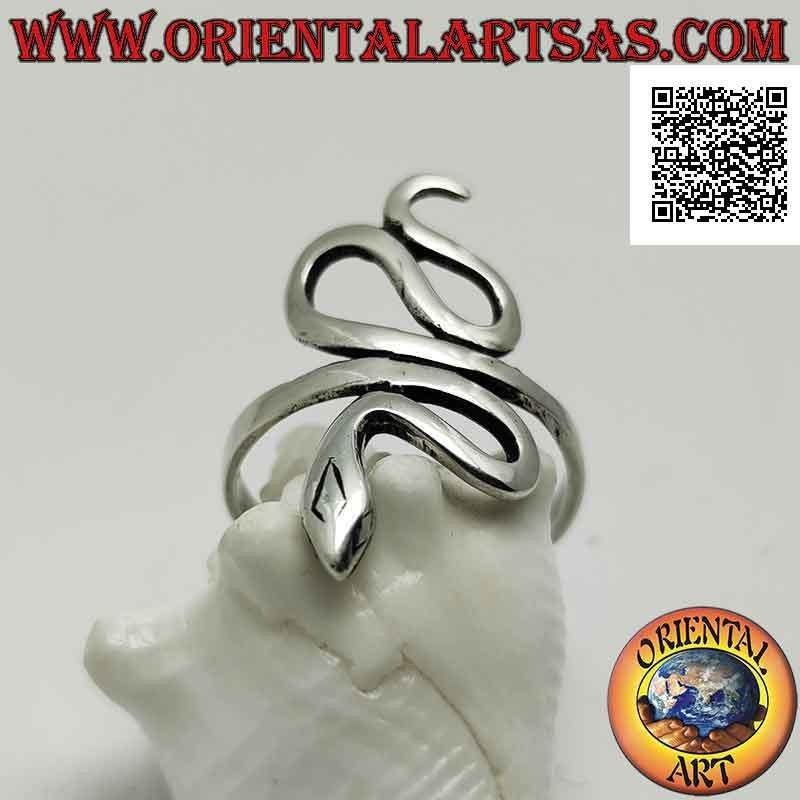 Bague en argent en forme de serpent "serpent" à peau lisse en mouvement sinueux