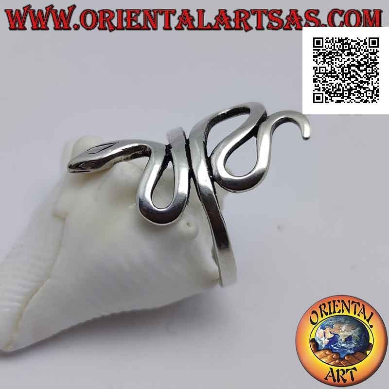 Anello in argento a forma di serpente "biscia" con pelle liscia in movimento sinuoso