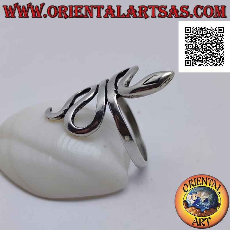 Silver ring in the shape of a snake with smooth skin in sinuous movement
