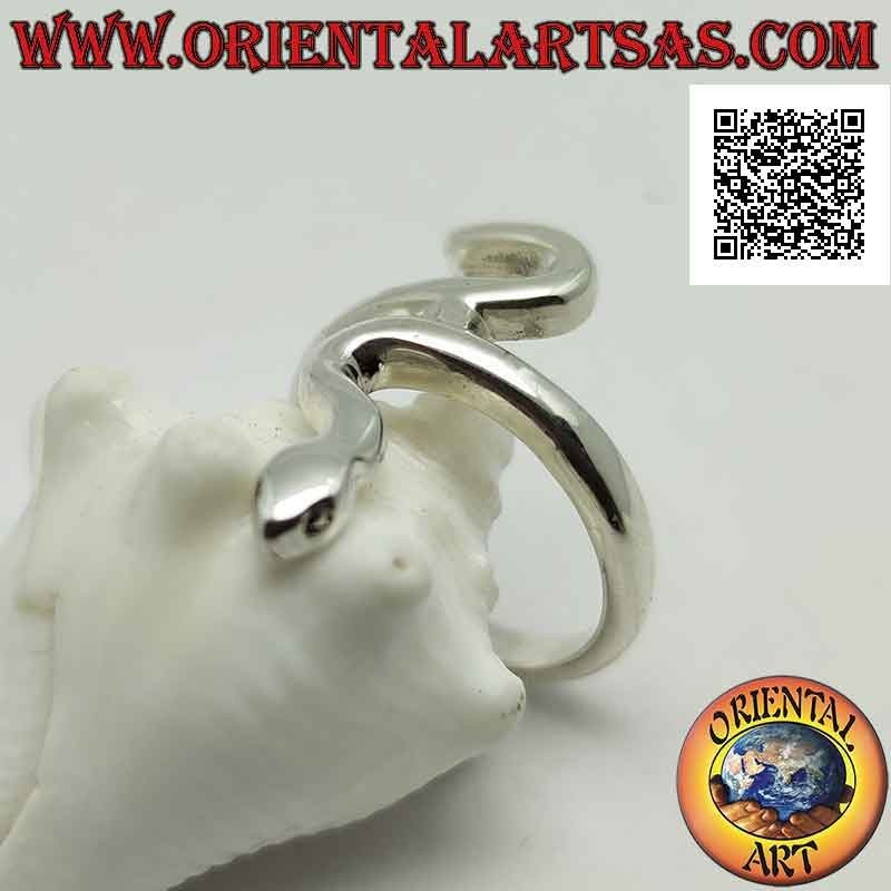 Silver ring in the shape of a snake with an enveloping smooth skin in motion