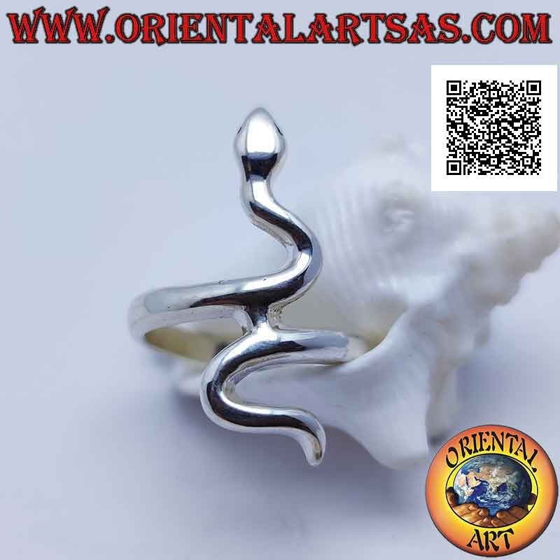 Silver ring in the shape of a snake with an enveloping smooth skin in motion