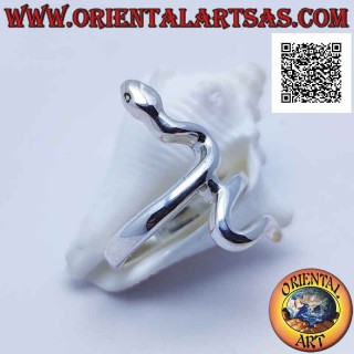 Anello in argento a forma di serpente "biscia" con pelle liscia in movimento avvolgente