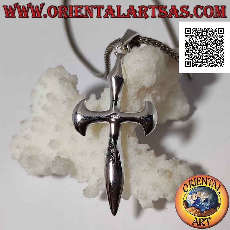 Ciondolo in argento, croce di Santiago de Compostela liscia leggermente tondeggiante