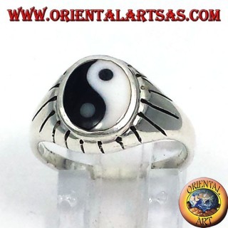 poutres argent yin yang Tao anneau sculpté