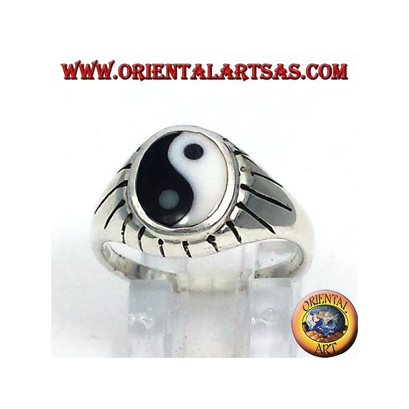 poutres argent yin yang Tao anneau sculpté