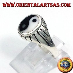 silver yin yang Tao ring carved beams