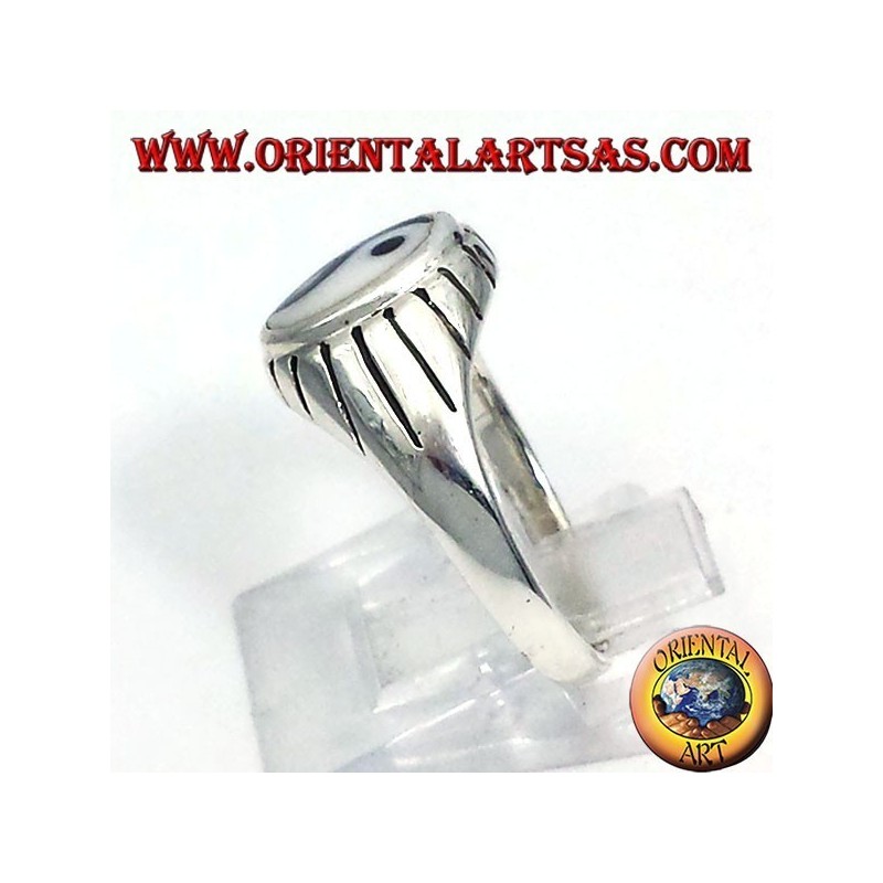 silver yin yang Tao ring carved beams