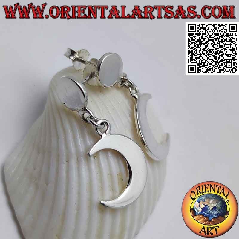 Pendientes de plata con placa de lóbulo lisa y colgante lisa de media luna
