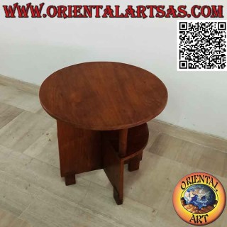 Tavolino da salotto rotondo con ripiani asimmetrici in legno antico di teak