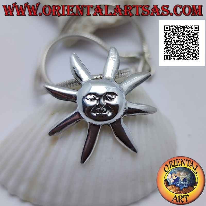 Sun Face Smooth Silver 925 Pendant - Energy and Joy