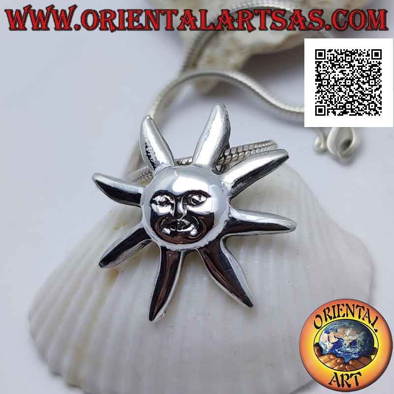 Sun Face Smooth Silver 925 Pendant - Energy and Joy