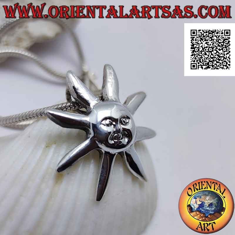 Pendentif Soleil Visage Lisse Argent 925 - Énergie et Joie