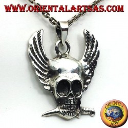 colgante de plata, cráneo con alas