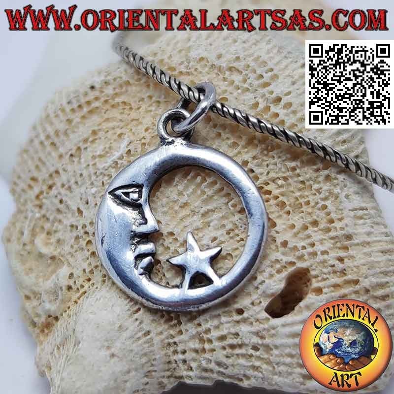 Pendentif en argent, lune et étoile dans le cercle