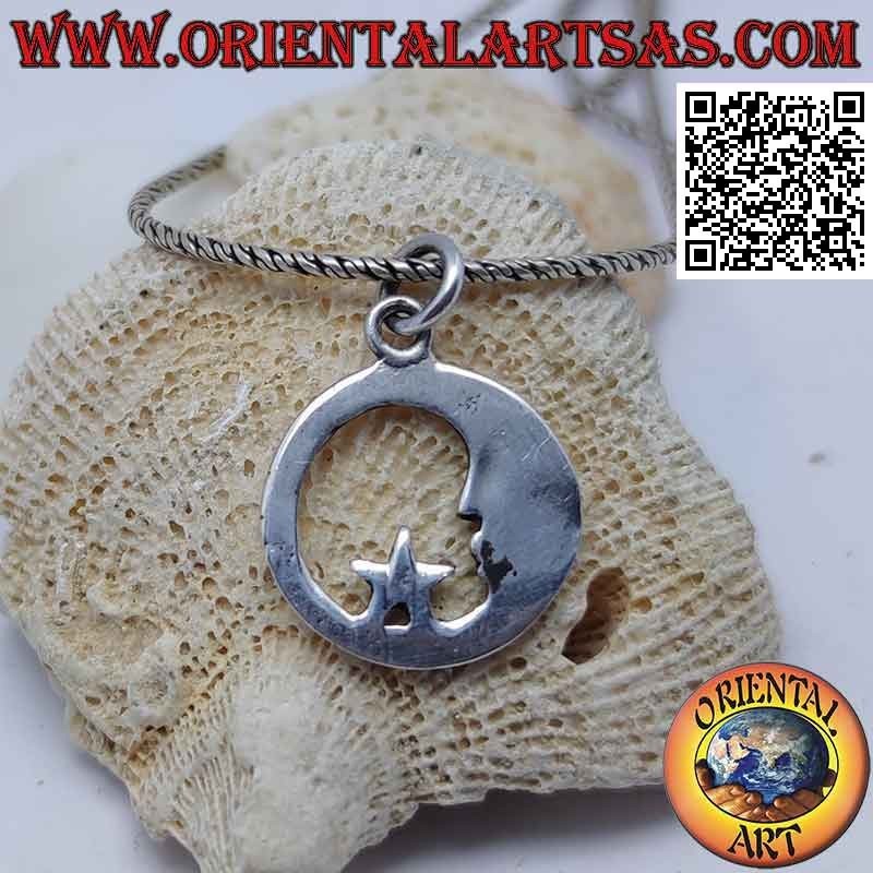 Pendentif en argent, lune et étoile dans le cercle
