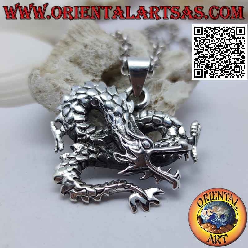 Pendentif en argent, dragon Lindworm tordu à l'infini