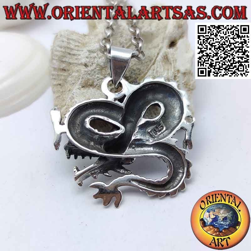 Silver pendant, Lindworm dragon twisted into infinity