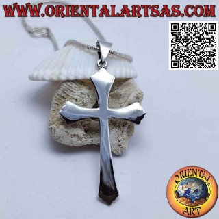 Ciondolo in argento croce latina cristiana pentalobata liscia e piatta