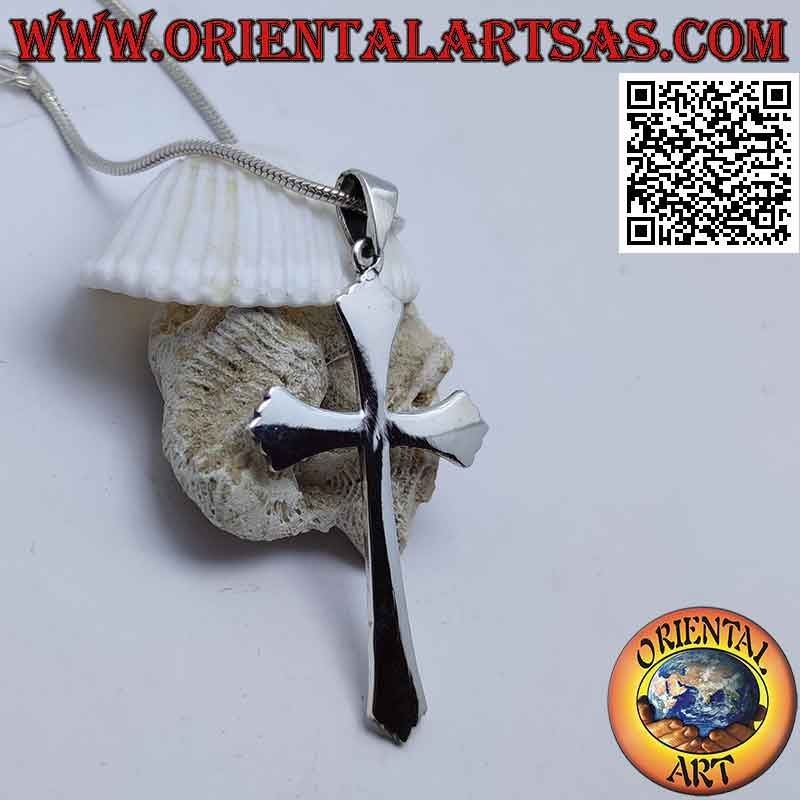 Pendentif en argent croix latine chrétienne à cinq lobes lisse et plate