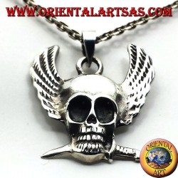 silver pendant skull with wings