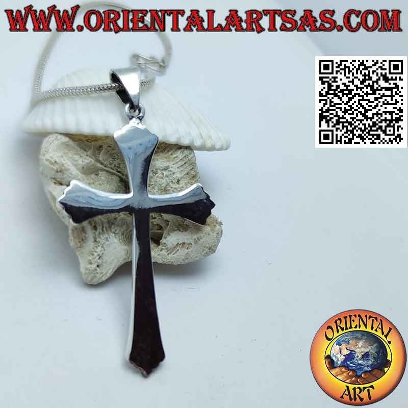 Ciondolo in argento croce latina cristiana pentalobata liscia e piatta