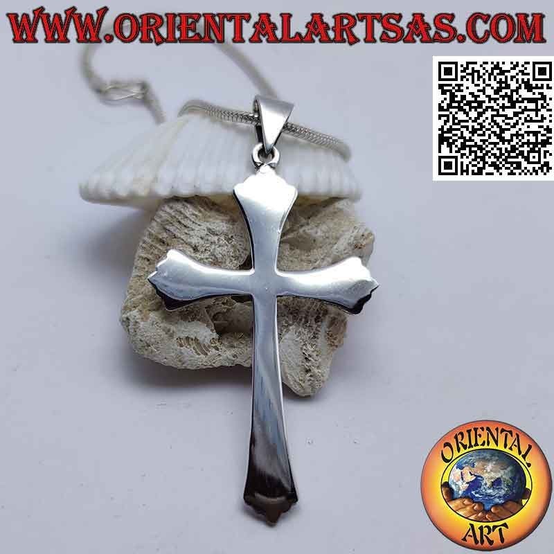 Pendentif en argent croix latine chrétienne à cinq lobes lisse et plate