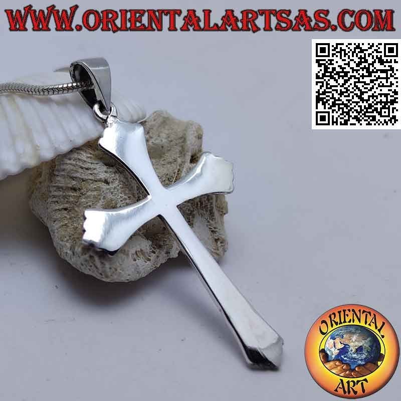 Pendentif en argent croix latine chrétienne à cinq lobes lisse et plate