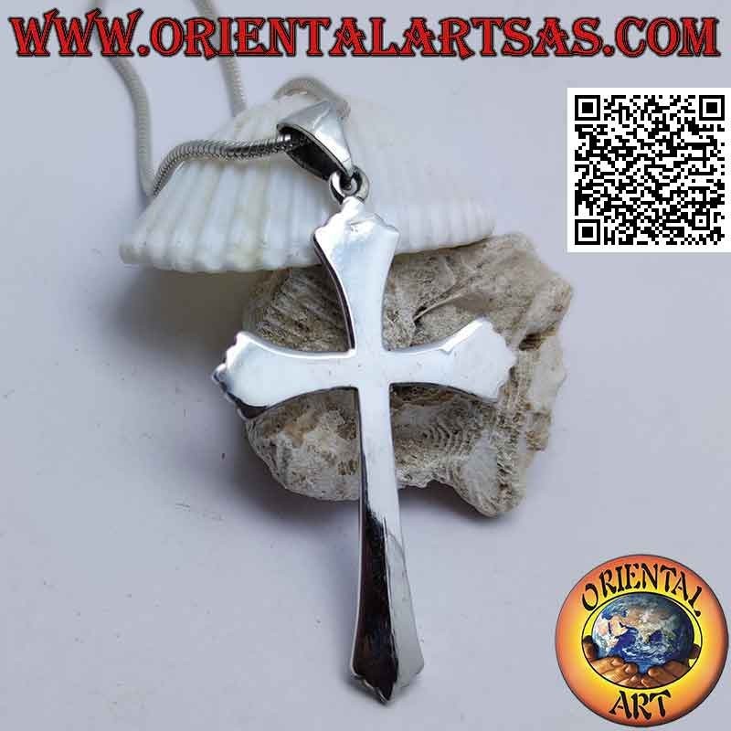 Colgante de plata cruz latina cristiana de cinco lóbulos lisa y plana