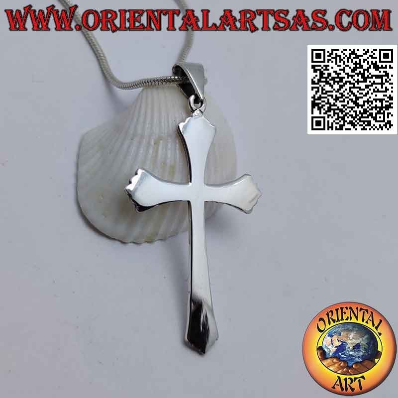 Colgante de plata cruz latina cristiana de cinco lóbulos lisa y plana