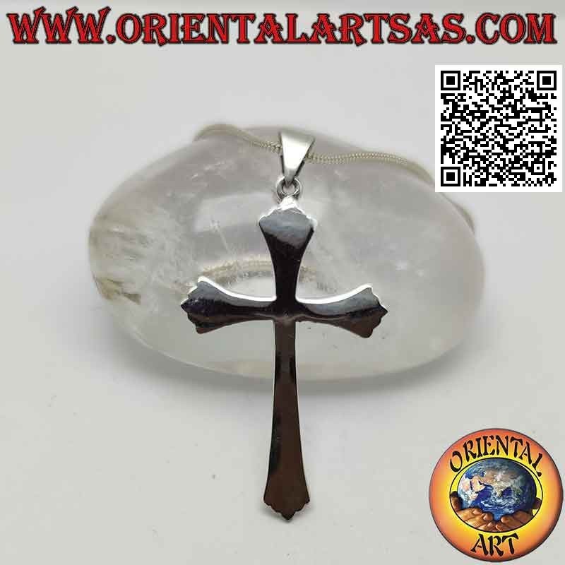 Colgante de plata cruz latina cristiana de cinco lóbulos lisa y plana