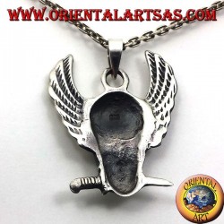 colgante de plata, cráneo con alas
