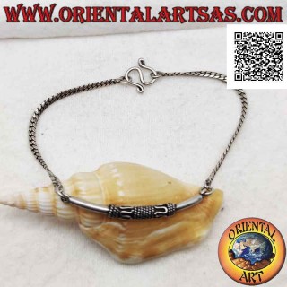 Bracciale in argento 925‰ snake piatto con tubicino centrale liscio (serpentina e intreccio alternati)