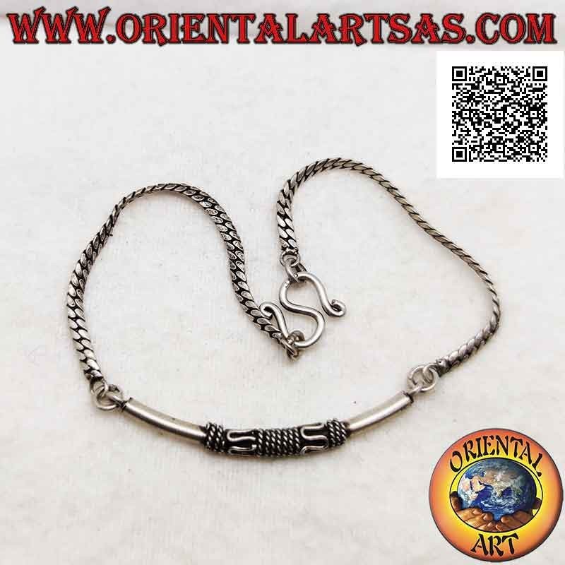 Bracciale in argento 925‰ snake piatto con tubicino centrale liscio (serpentina e intreccio alternati)