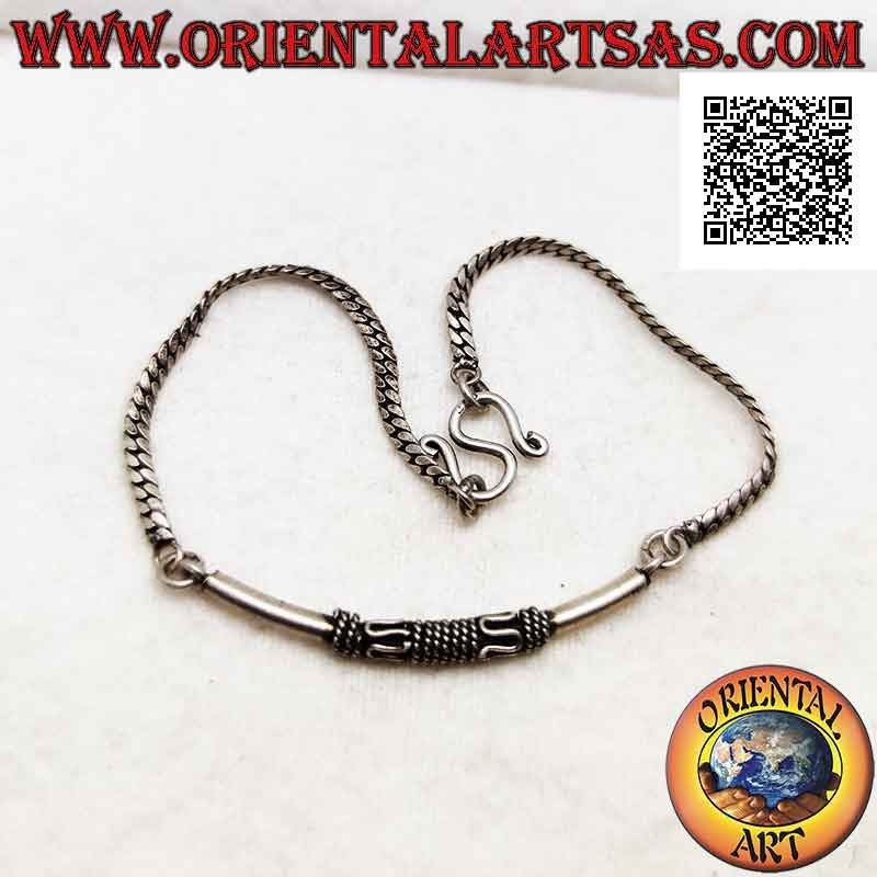 Bracciale in argento 925‰ snake piatto con tubicino centrale liscio (serpentina e intreccio alternati)
