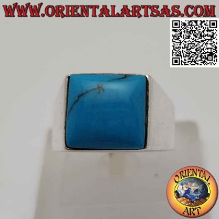Anello in argento con turchese quadrato cabochon su montatura liscia